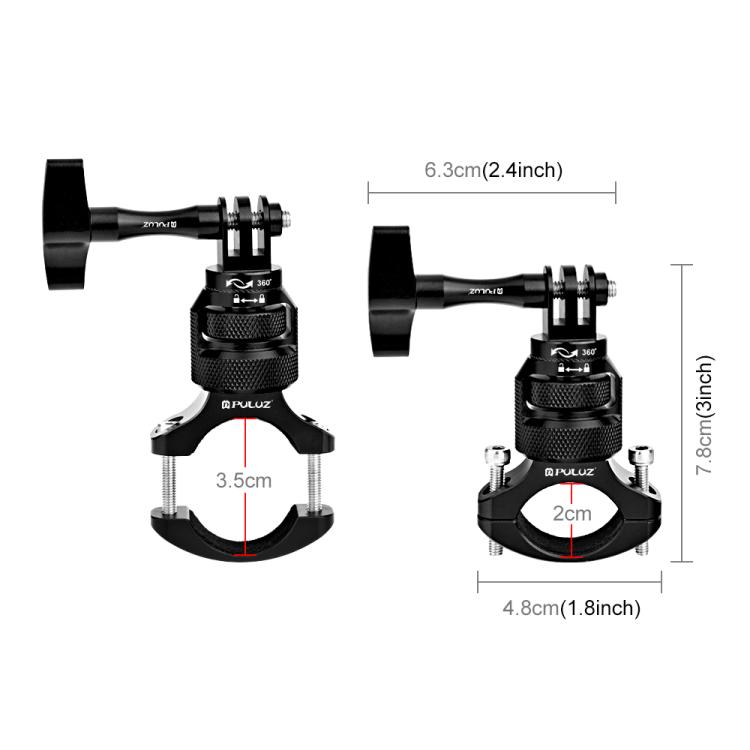 PULUZ 360 Degree Rotation MotorBike Aluminum Mount Handlebar Adapter with Screw for GoPro, Insta360, DJI and Other Action Cameras (Black)