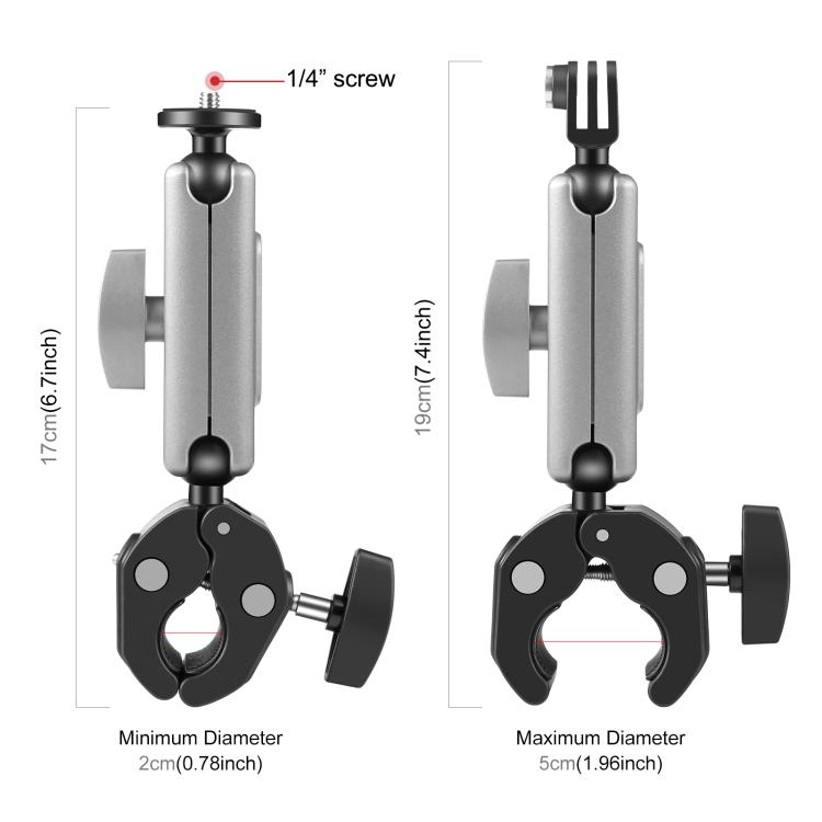 PULUZ Motorcycle Crab Pliers Clip Arm Mount with Mount Adapter & Long Screw (Black)