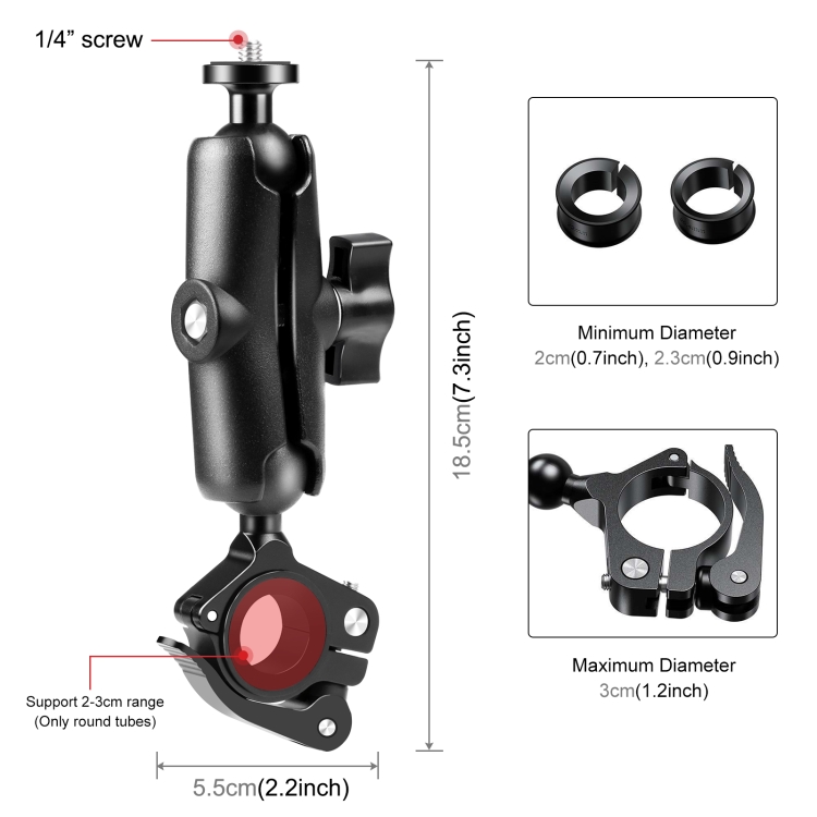 PULUZ Motorcycle O-Clip Quick Release Clamp Handlebar Fixed Mount Holder for GoPro and Other Action Cameras(Black)