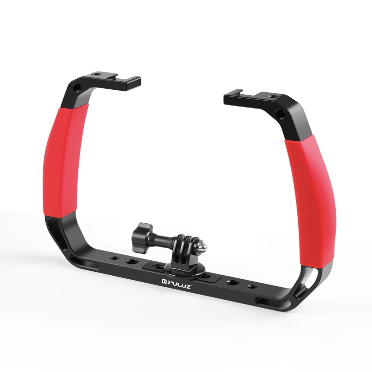 PULUZ Dual Silicone Handles Aluminium Alloy Underwater Diving Rig for GoPro, DJI OSMO Action, Insta360 and Other Action Cameras (Red)