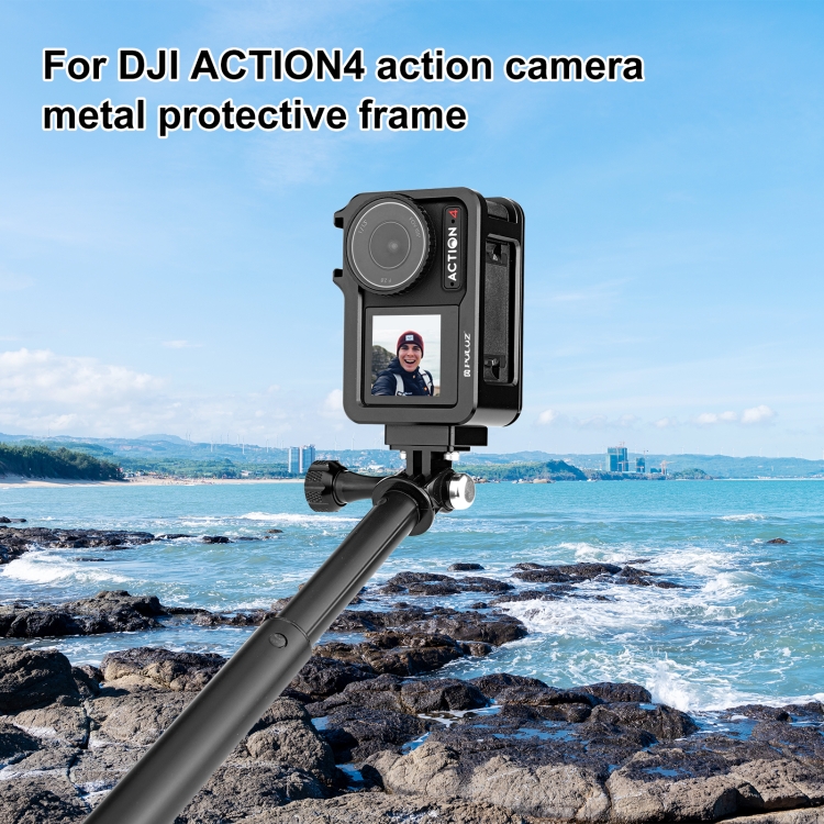 For DJI Osmo Action 4 / 3 PULUZ Metal Cage Expansion Adapter Frame with Cold Shoe (Black)