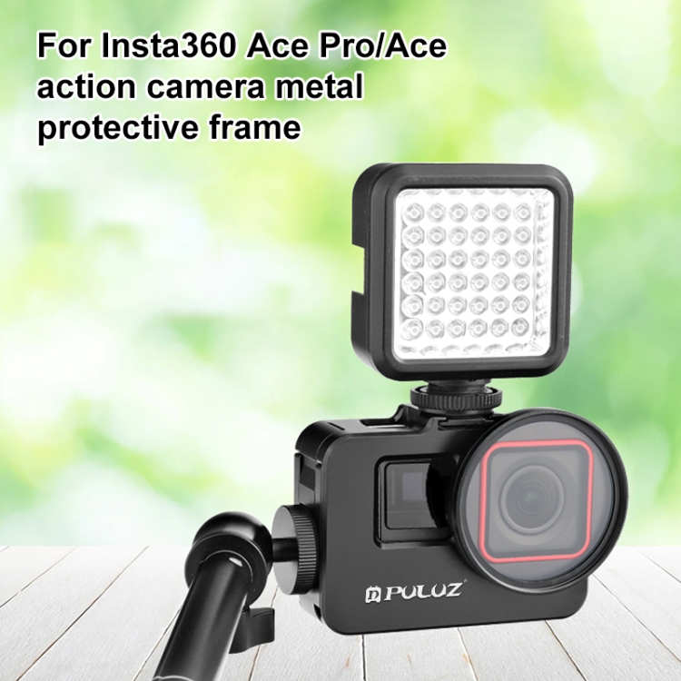 For Insta360 Ace Pro / Ace PULUZ Metal Cage Adapter Frame with 52mm UV Filter & Adapter Ring (Black)