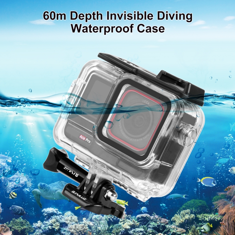 For Insta360 Ace Pro / Pro 2 PULUZ 60m Underwater Waterproof Housing Case with Base Adapter & Screw (Transparent)