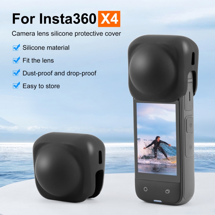 For Insta360 X4 / X4 Air / X5 PULUZ Silicone Protective Lens Cover (Black)