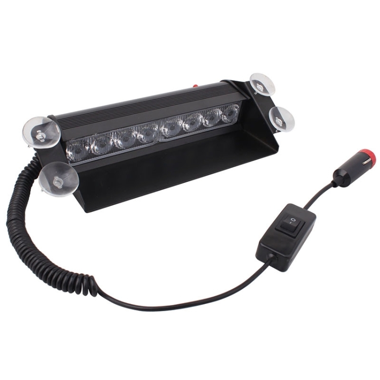 8W 800LM 8-LED White + Red Light 3-Modes Adjustable Angle Car Strobe Flash Dash Emergency Light Warning Lamp with Suckers, DC 12V