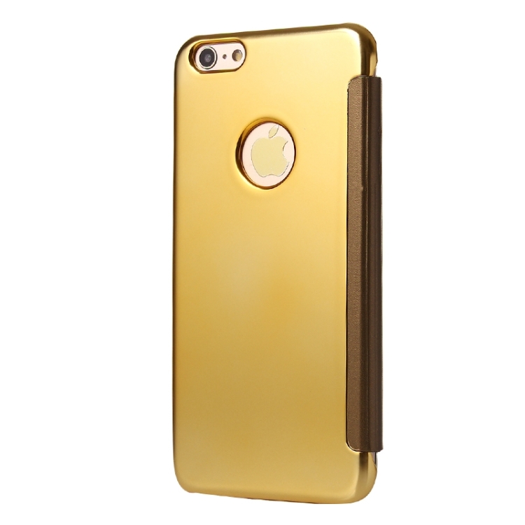 For iPhone 6 Plus & 6s Plus Electroplating Mirror Horizontal Flip PC + Leather Protective Case (Gold)