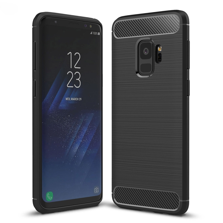 For Galaxy S9 Brushed Carbon Fiber Texture Soft TPU Anti-skip Protective Cover Back Case(Black)