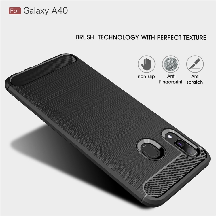 Brushed Texture Carbon Fiber TPU Case for Galaxy A40 (Black)