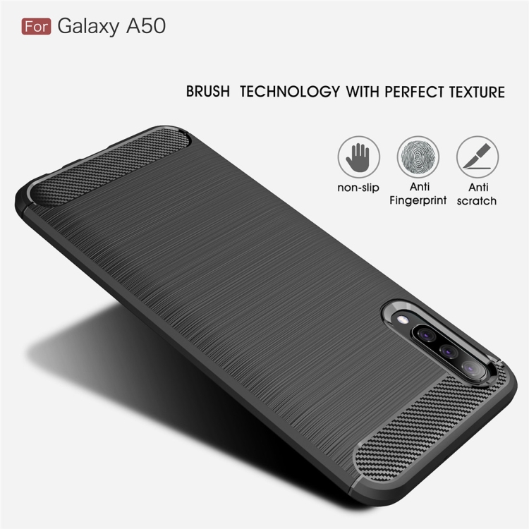 Brushed Texture Carbon Fiber TPU Case for Galaxy A50 (Navy Blue)