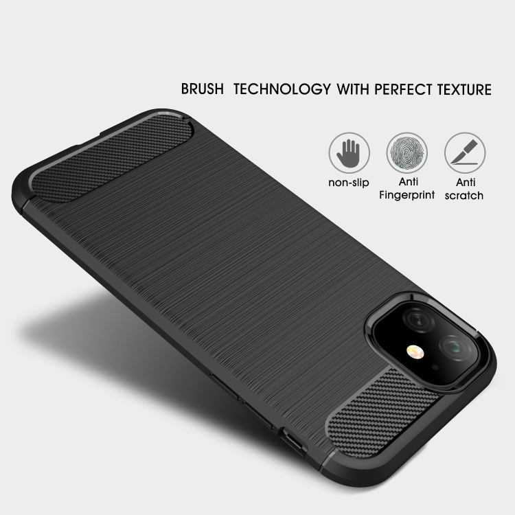 For iPhone 11 Brushed Texture Carbon Fiber TPU Case (Black)