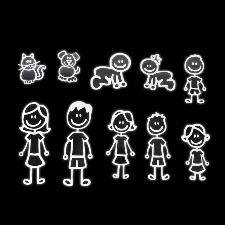 10 PCS Family Member Pattern Vinyl Decorative Reflective Auto Decal Cartoon Car Sticker (White)