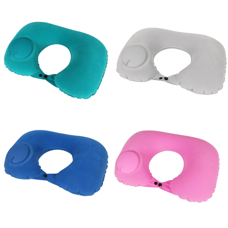 Travel Inflatable Press U-Shaped Neck Guard Pillow, Colour: Flocked U009-01（Peacock Green) 