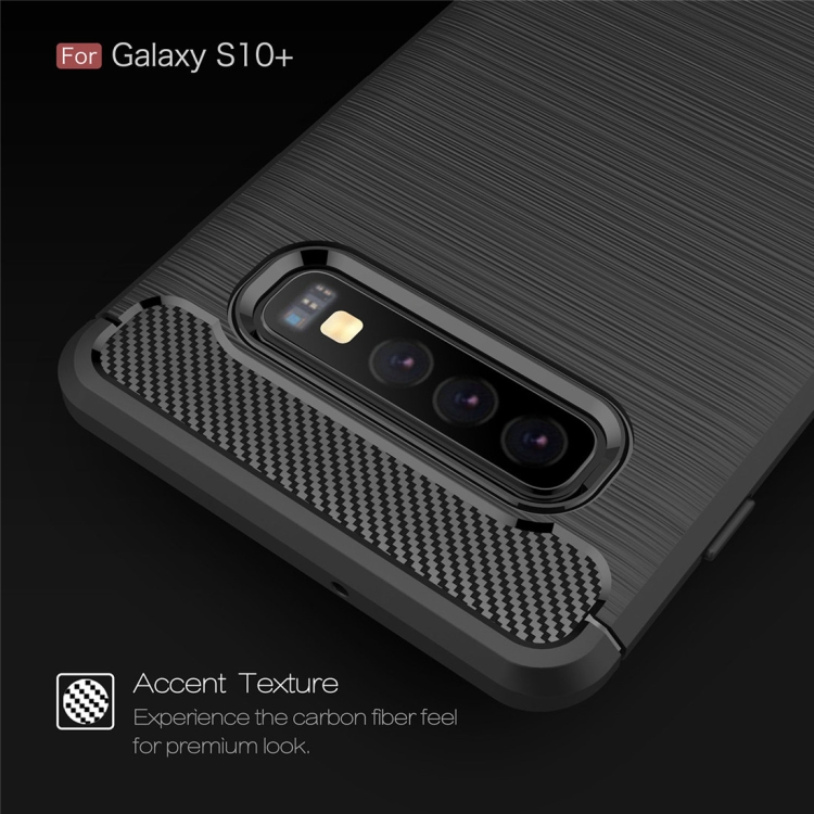 Brushed Texture Carbon Fiber TPU Case for Galaxy S10+(Navy Blue)