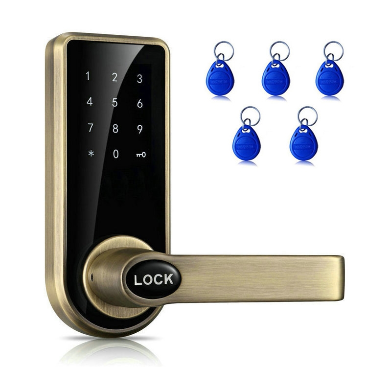 Password + Key + Sensor Card Zinc Alloy Red Bronze Electronic Door Lock