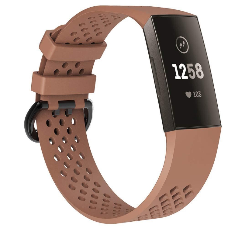 Bande de montre sport réglable à trous carré pour Fitbit Charge 3 (café)