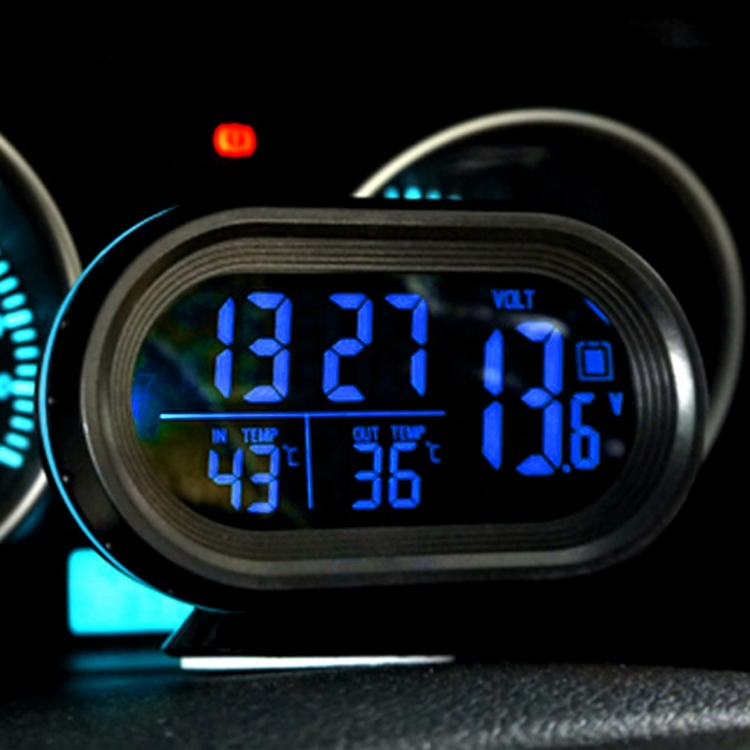VST-7009V 4-in-1-Digital-Auto-Thermometer, Spannungsmesser, leuchtender  Uhrentester, LCD-Monitor, Hintergrundbeleuchtung (blaues Licht)