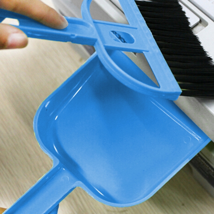 Mini Desktop Plastic Sweep Cleaning Brush Small Broom Dustpan Set (Blue)