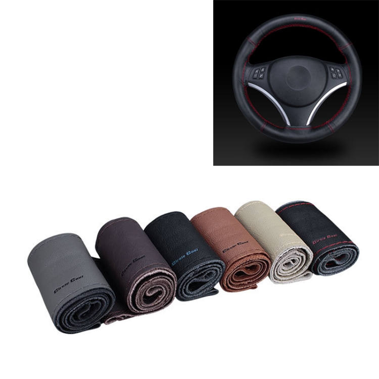 Car Universal Genuine Leather Handstitched Steering Wheel Cover(Dark
