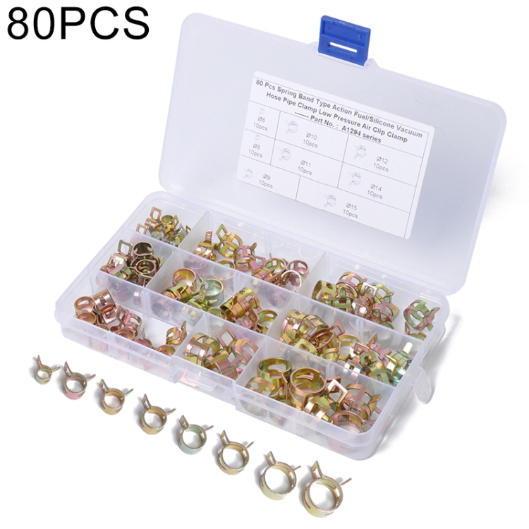 80pcs 6-15mm 8 Size Car Spring Clip Fuel Line Hose Clip Water Pipe Air Tube Clamp Fastener 