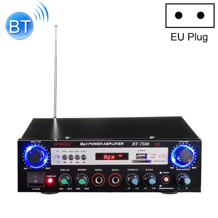 BT-7388 Bluetooth HiFi Stereo Audio Amplifier with Remote Controller, LED  Display, USB / SD & MMC Card / MP3 / AUX / FM / CD / VCD, AC 220V / DC 12V,  EU Plug