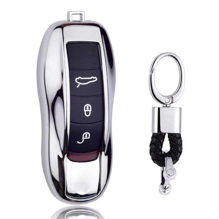 Étui de clé de voiture à coque unique en TPU galvanoplastie avec porte-clés  pour Porsche