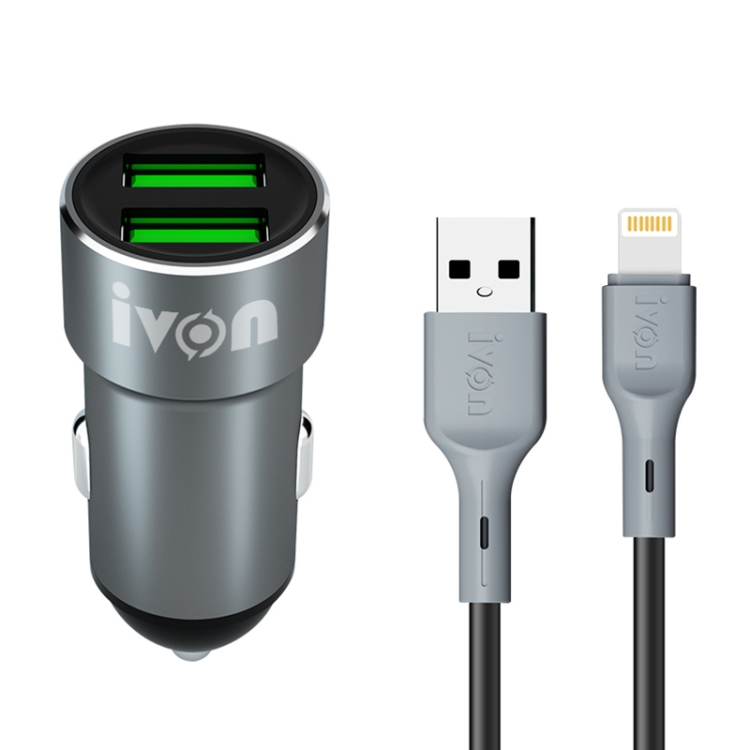Ivon CC38 2.4A Dual USB-Autoladegerät + 1m USB bis 8 Pin  Schnellladungsdatenkabelsatz
