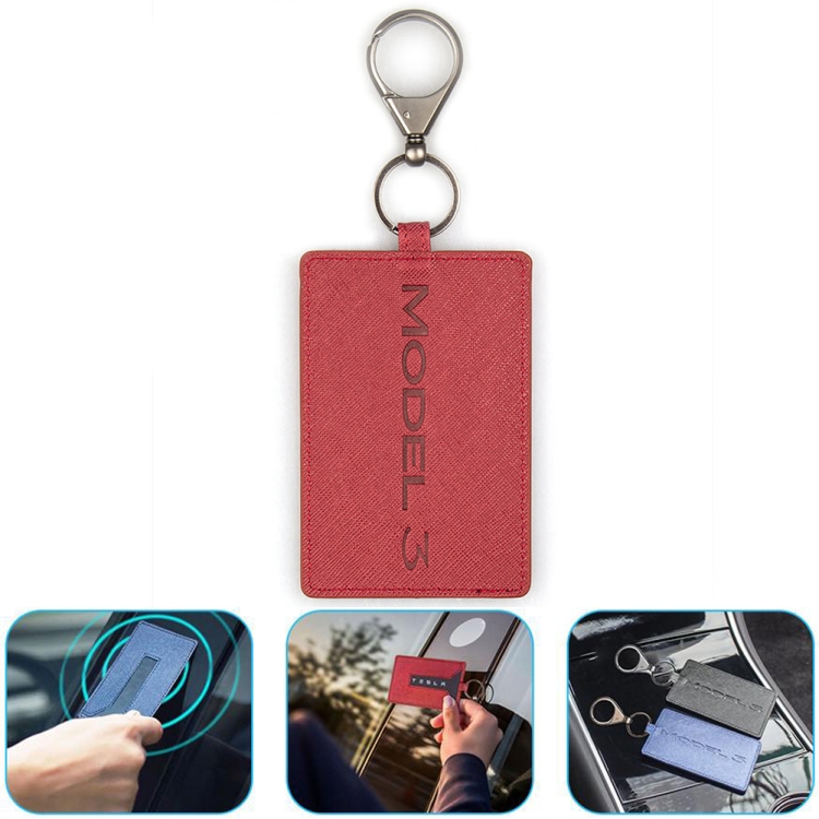 Portable Car Key Card Cover Case for Tesla Model 3(Red)