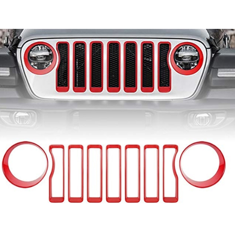 Car Mesh Grille Grill Insert + Headlight Turn Light Cover Trim for Jeep ...