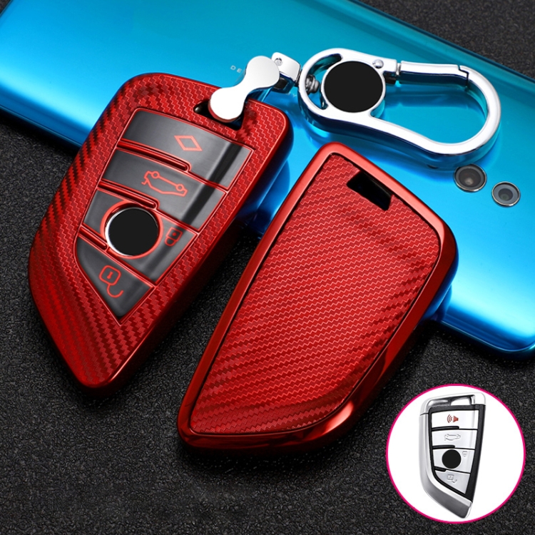 Für BMW Blade 4-Tasten A Version Auto TPU Schlüssel Schutzhülle  Schlüsseletui mit Schlüsselring (rot)