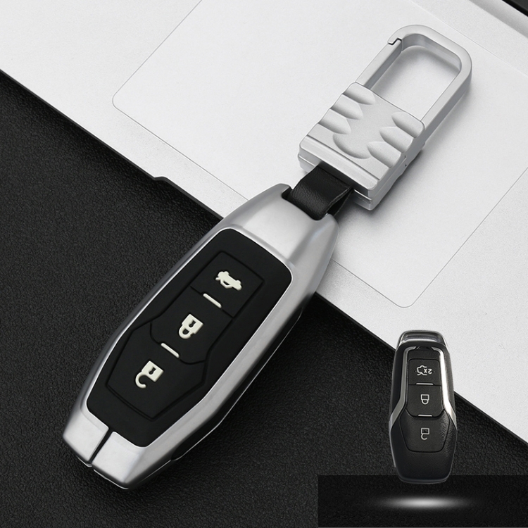 Auto leuchtende All-inclusive-Zinklegierung Schlüssel Schutzhülle  Schlüsselschale für Ford C Style Smart 3-Knopf (Silber)