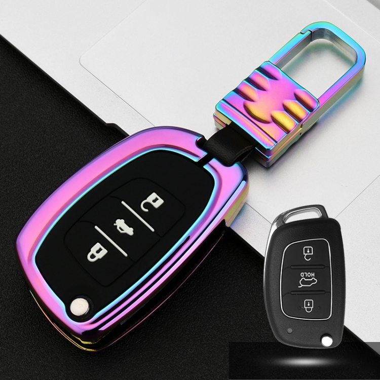 Auto leuchtende All-inclusive-Zinklegierung Schlüssel Schutzhülle  Schlüsselschale für Hyundai D Style Folding 3-Knopf (Farbe)