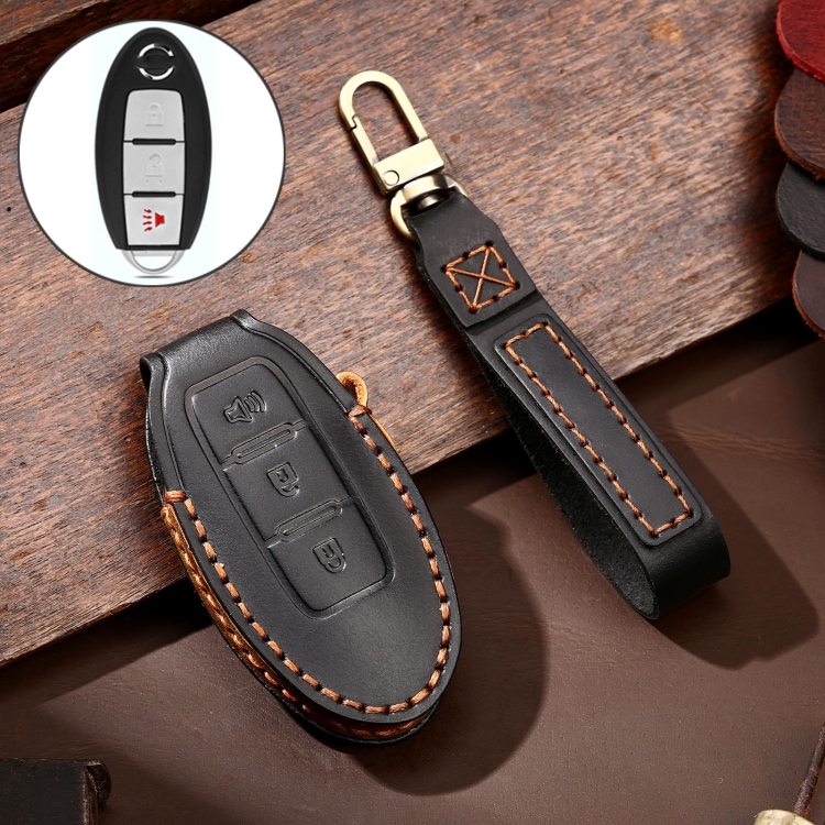 Hallmo Car Cowhide Leather Key Protective Cover Key Case for Nissan