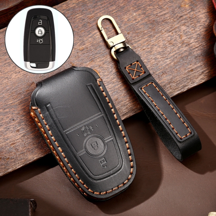 Hallmo Auto Rindsleder Leder Schlüssel Schutzhülle Key Case für Land Rover  Discovery 5 A Stil (Schwarz)