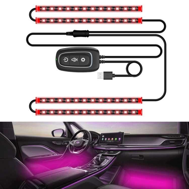 8 Lamps 1 Controller Wireless Adhesive LED Car Interior Ambient Light  Remote Control Decoration Auto Roof Foot Atmosphere Lamp With Button  Battery Colorful