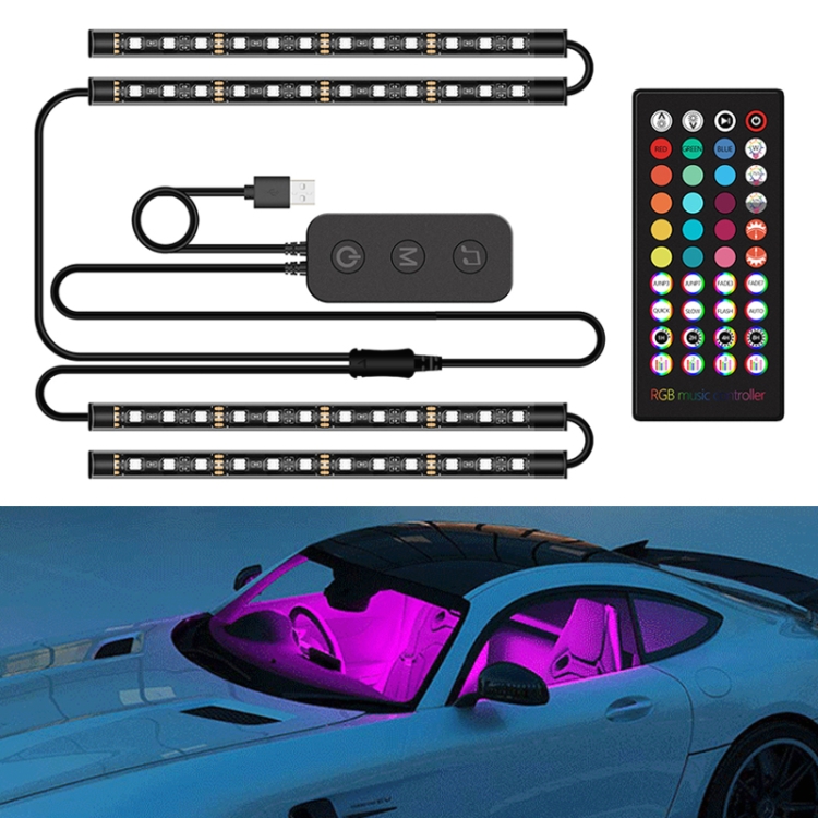 Lampe de pied de voiture à LED, lumière ambiante RVB, application USB,  télécommande sans fil, contrôle de la musique, intérieur automobile,  lumières