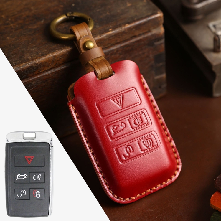Für Land Rover Auto Rindsleder Leder Schlüssel Schutzhülle Schlüsseletui ( rot)