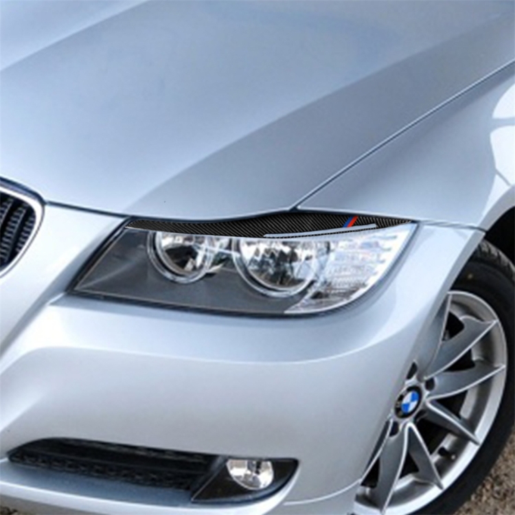 1 Paar dreifarbige Carbonfaser-Autolampe Augenbrauen-Aufkleber für BMW E90  / 318i / 320i / 325i 2009-2012