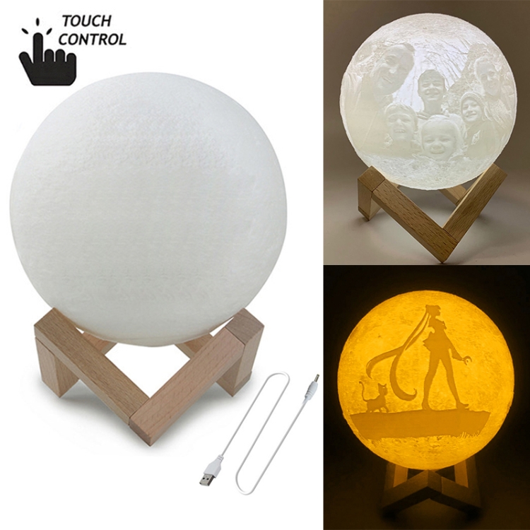 Customized Touch Switch 2-color 3D Print Moon Lamp USB Charging  Energy-saving LED Night Light