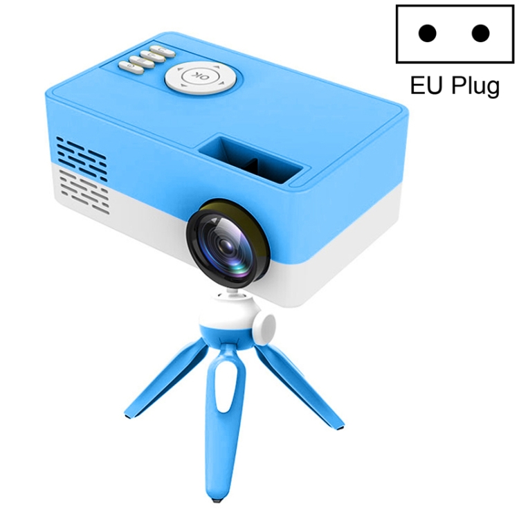 Mini proiettore LED J15 1920 x 1080P HD per uso domestico con supporto per  treppiede AV / HDMI x 1 / USB x1 / TF x 1, tipo di spina: spina europea  (blu bianco)