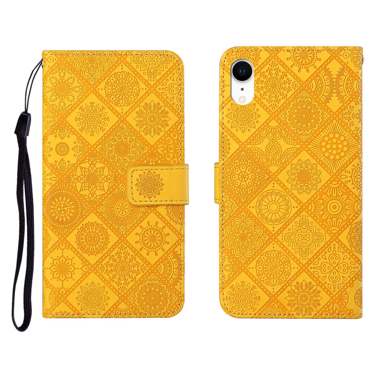 For iPhone XR Ethnic Style Embossed Pattern Horizontal Flip Leather Case with Holder & Card