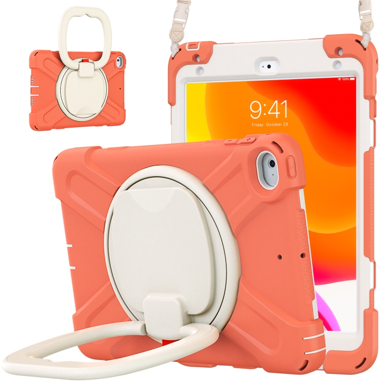 Pure Color Silicone + PC Protective Case with Holder & Shoulder Strap For iPad mini 5 / 4(Coral