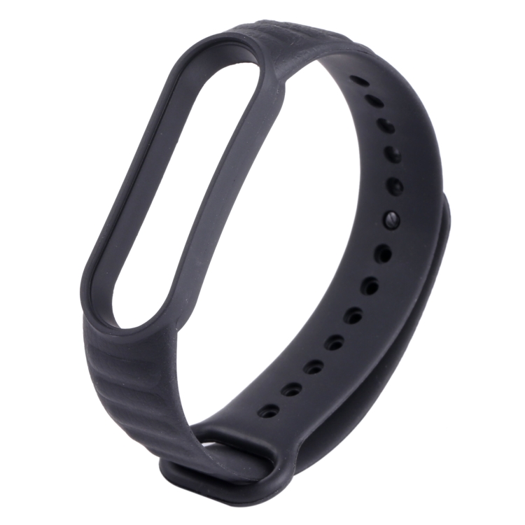 For Xiaomi Mi Band 6 / 5 Universal Silicone Leather Texture Watch Band(Black)
