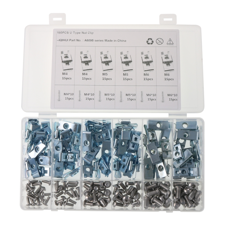 U-Clip and Screw Assortment Kit Auto Car Clips Fasteners 120pcs U Type Nut  Clip Carbon Steel U Shape Clip Nut Part Fixed Interior for Motorcycle Car