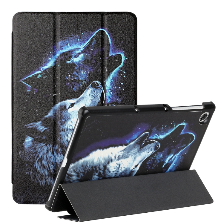 For Lenovo Tab M10 HD 2nd Gen TB-X306F/X306X Silk Texture Colored Drawing  Pattern Horizontal Flip Magnetic PU Leather Case with Three-folding Holder  & Sleep / Wake-up Function(Starry Wolf)