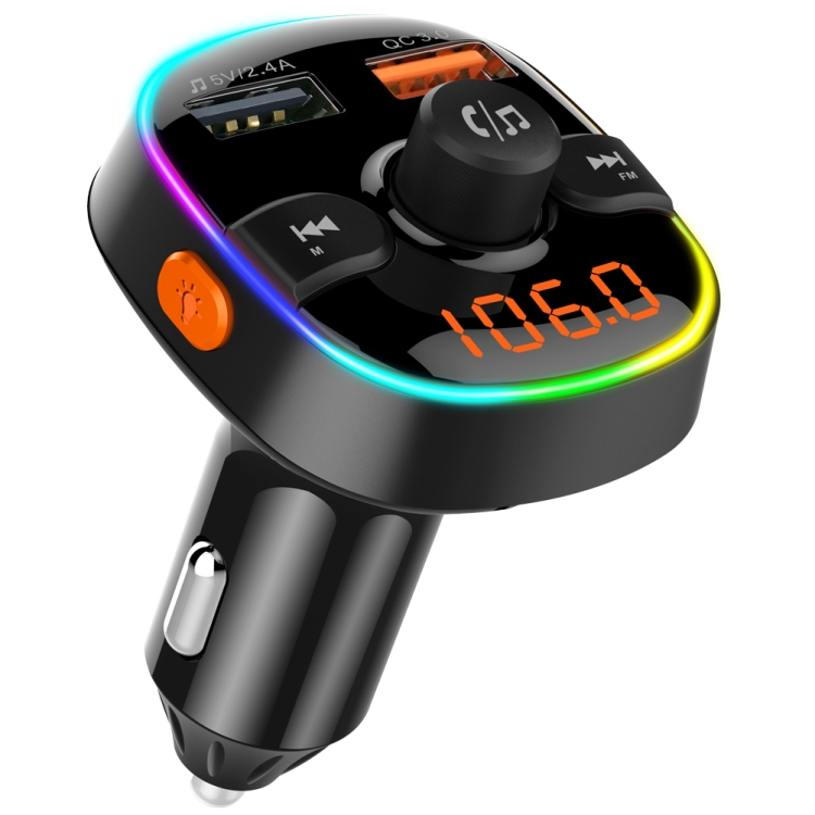 BC52 QC3.0 Fast Charging Car Colorful Atmosphere Light Bluetooth MP3 Player FM  Transmitter