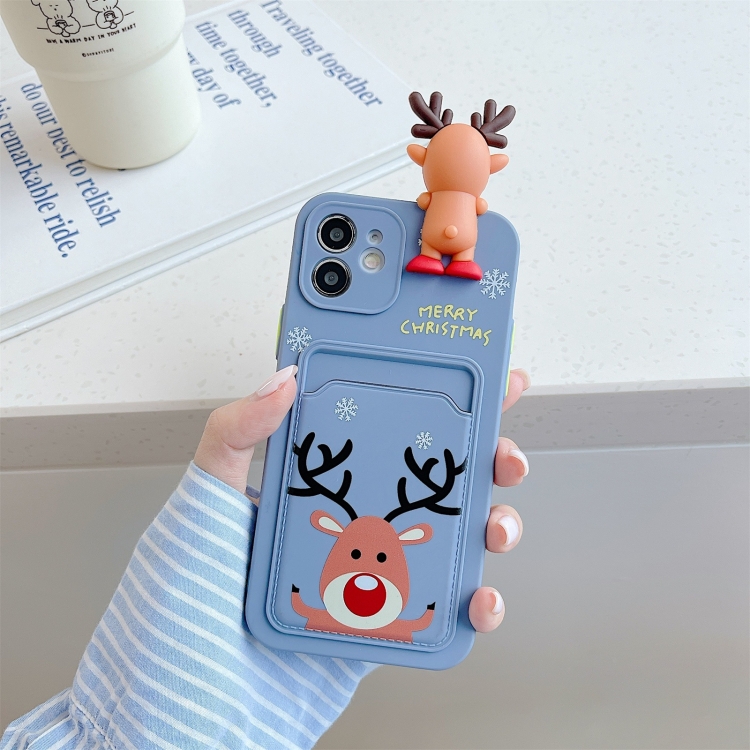 Herhaal Electrificeren matig Voor iPhone 13 Pro Max Kerst Cartoon Patroon TPU Schokbestendig Hoesje met  Kaartsleuf (Elk Blauw Grijs)