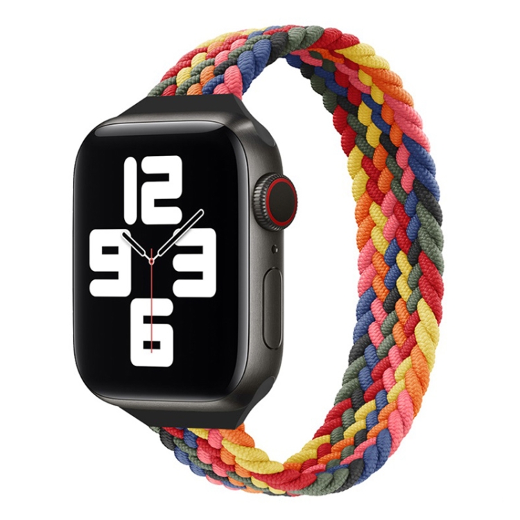 Small Waist Single Loop Nylon Braid Watch Band For Apple Watch Series 9 8 7 41mm SE 3 SE 2 6 SE 5 4 40mm 3 2 1 38mm Size L 155mm Colorful