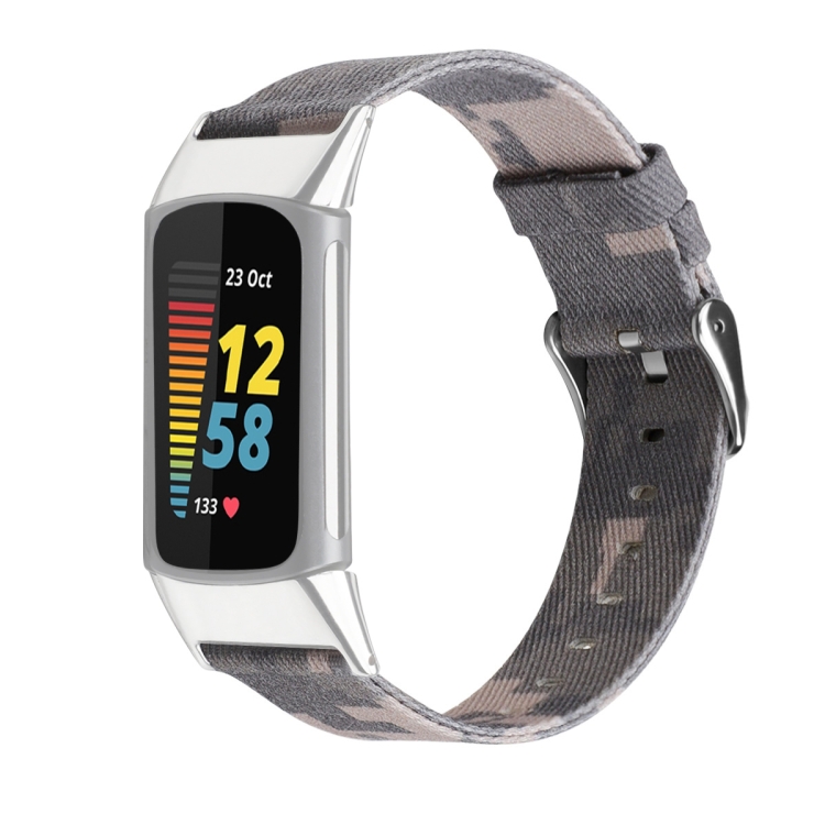 For Fitbit Charge 5 Nylon Canvas Watch Band Camouflage