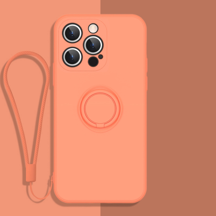 All Inclusive Liquid Silicone Phone Protective Case With Ring Holder Lanyard For Iphone 13 Pro Max Coral Orange All Inclusive Liquid Silicone Phone Protective Case With Ring Holder Lanyard For Iphone 13 Pro Max Coral Orange