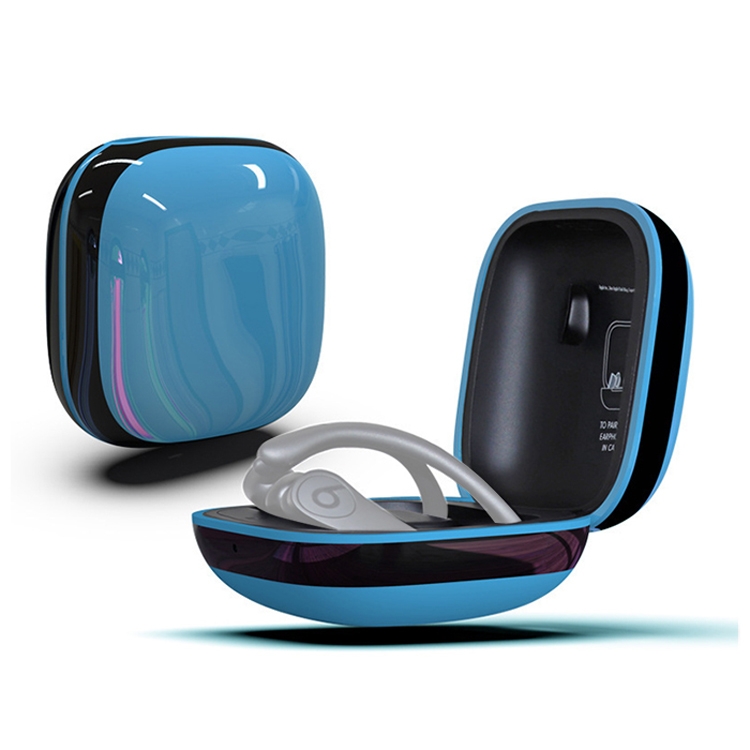 Custodia protettiva per auricolari wireless in silicone + PC con superficie  a specchio per Beats Powerbeats Pro (blu + nero)